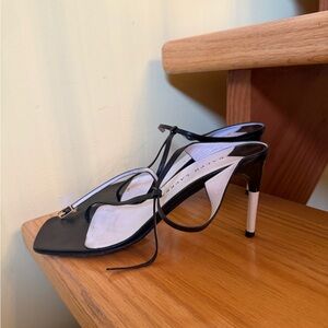 Black and White Strappy Womens Heeled Sandals
